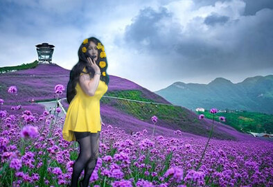 Pic of Beautiful Transgender Girl Modeling Yellow Flowers