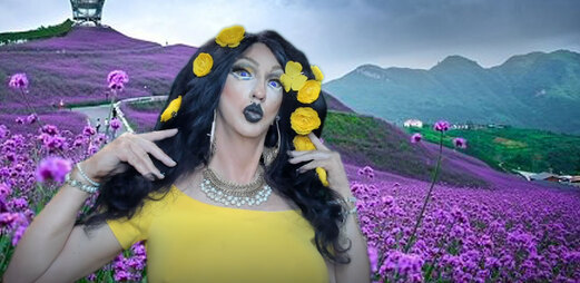 Pic of Beautiful Transgender Girl Modeling Yellow Flowers