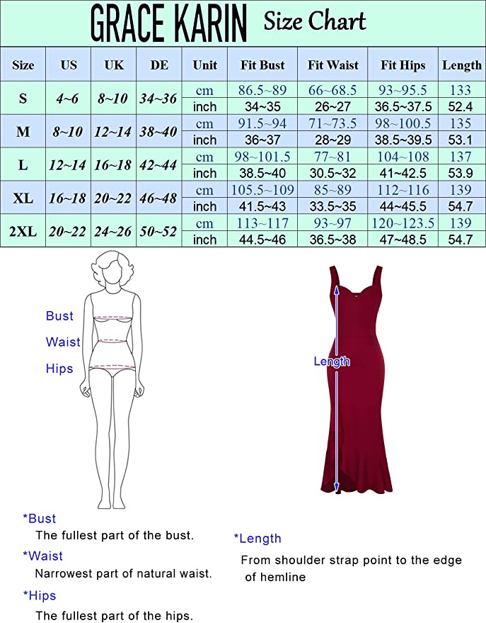 Grace Karin Size Chart Example