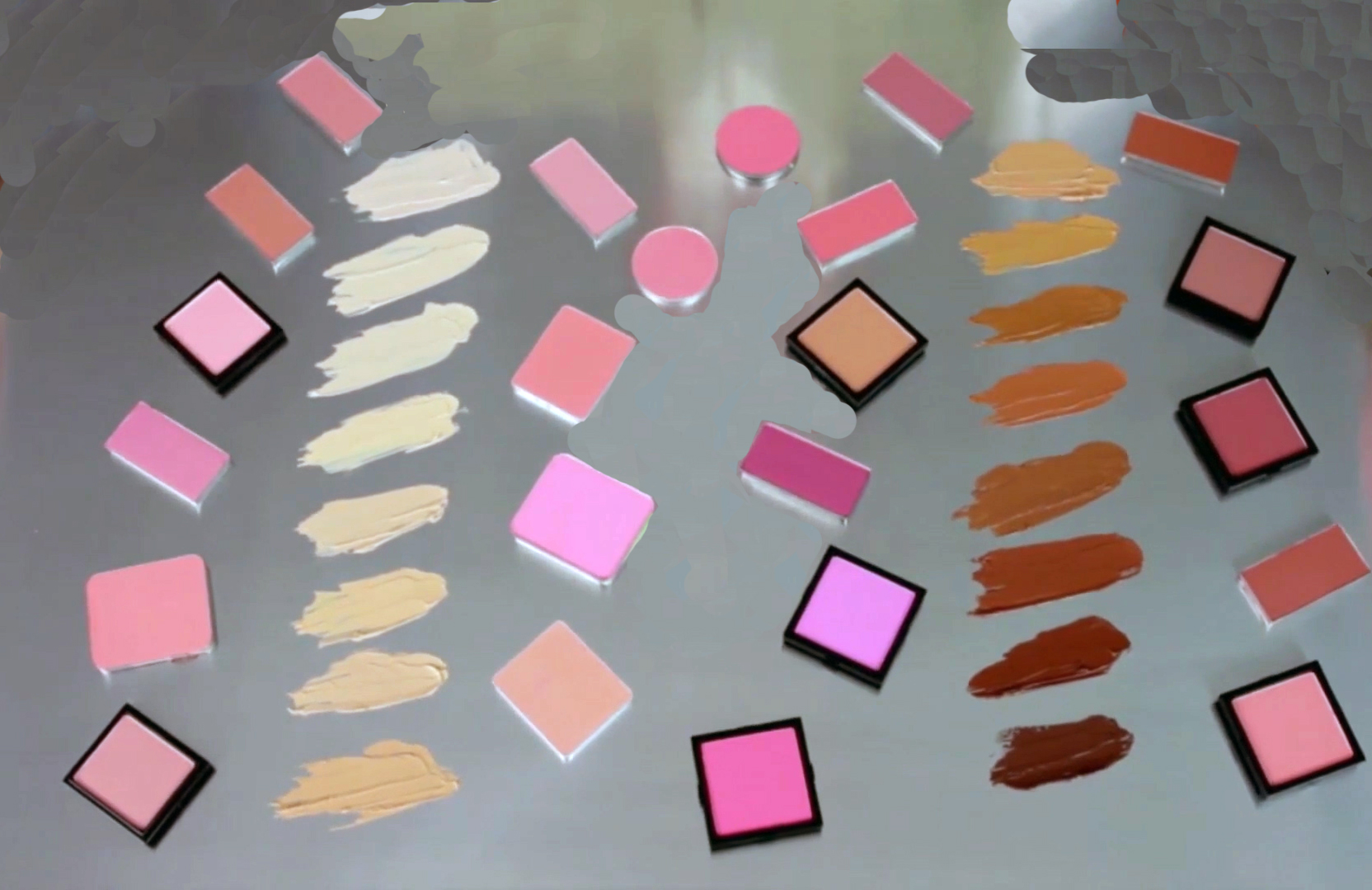 Colors of blushes with different foundations.