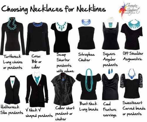 Dress necklines with appropriate necklaces.